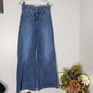 Express Jeans Wide Leg Flare Womens Size 8 High Rise Blue Stretch 70s Style